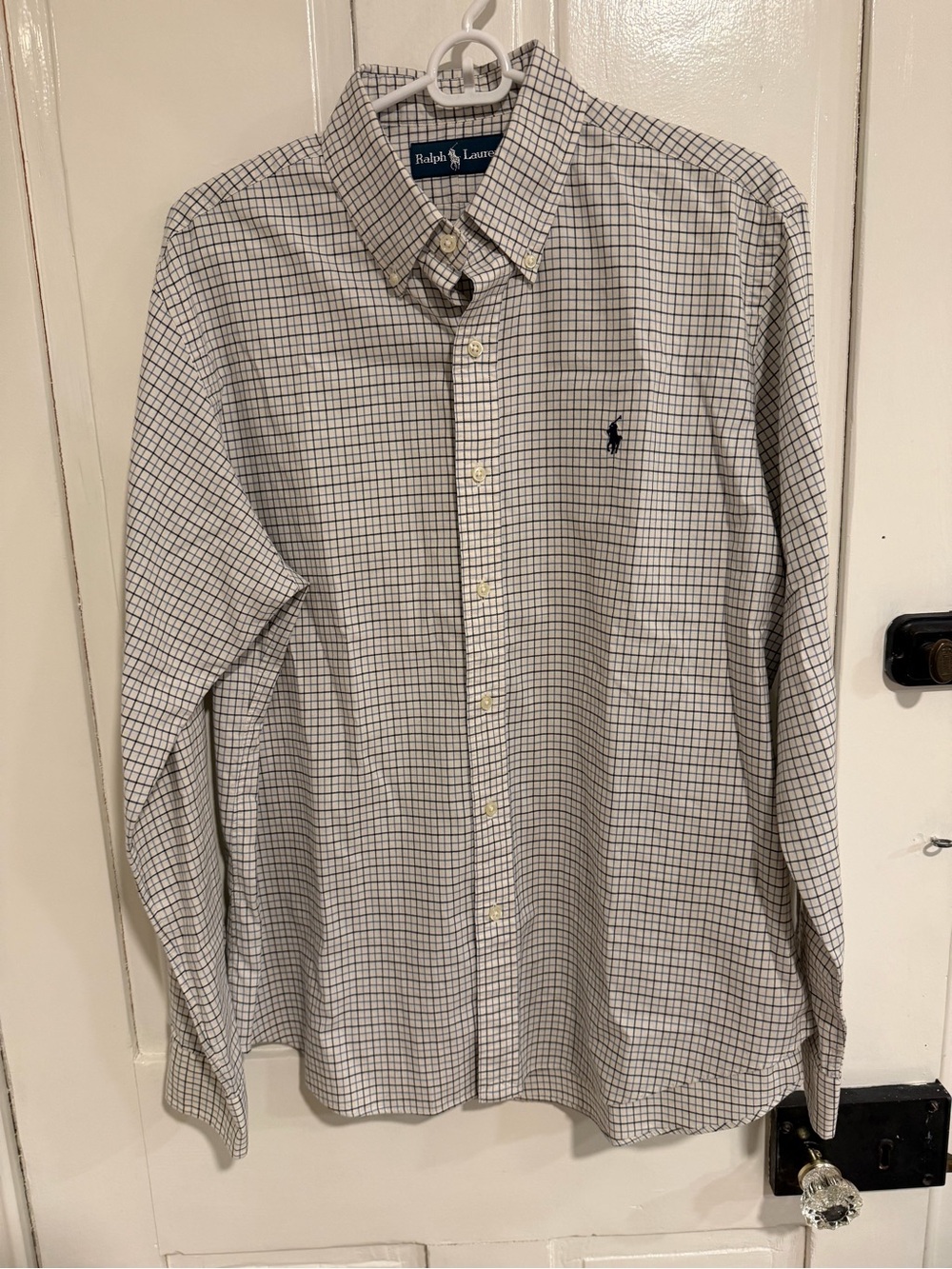 Ralph Lauren White Dress Shirt with Navy Grid